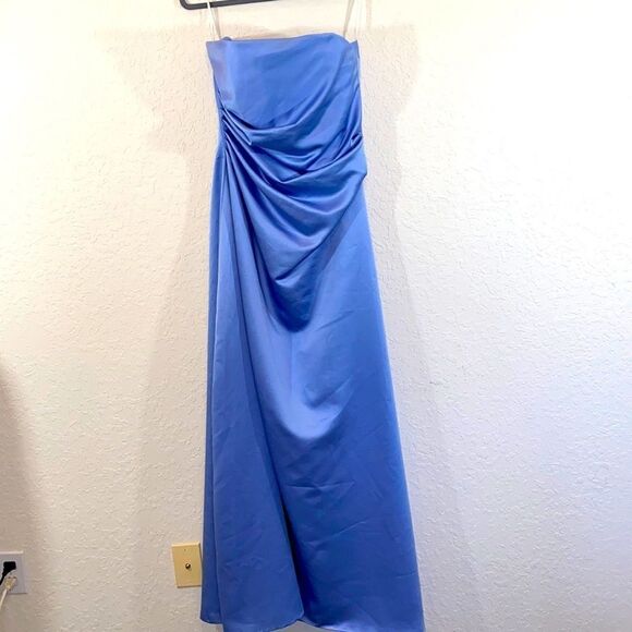 Impressions Sleeveless Light Blue Pleated Satin Formal Gown - Picture 2 of 9